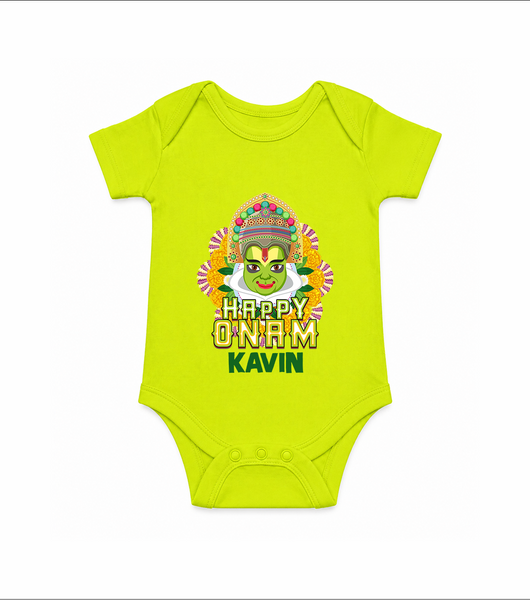 Kathakali Floral Charm Romper - LIME GREEN - New Born (Chest 14")