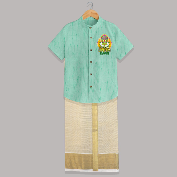 Kathakali Floral Charm Shirt and Dhoti - AQUA GREEN - 0 - 6 Months Old (Chest-23") (Dhoti length-14")