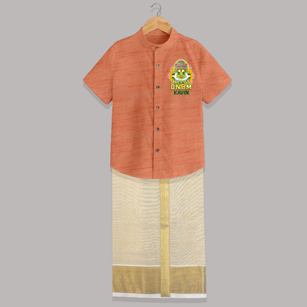 Kathakali Floral Charm Shirt and Dhoti - ORANGE - 0 - 6 Months Old (Chest-23") (Dhoti length-14")