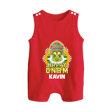 Kathakali Floral Charm Button Romper - RED - New Born (Chest 18")