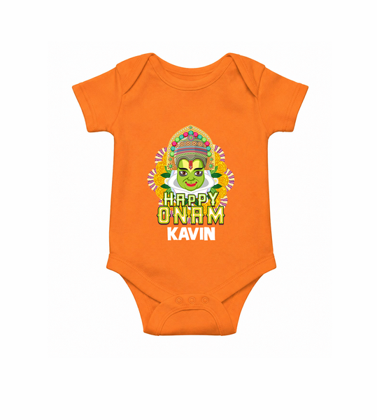 Kathakali Floral Charm Romper - ORANGE - New Born (Chest 14")