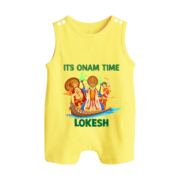 Vallam Kali Festival Button Romper - PASTEL YELLOW - New Born (Chest 18")