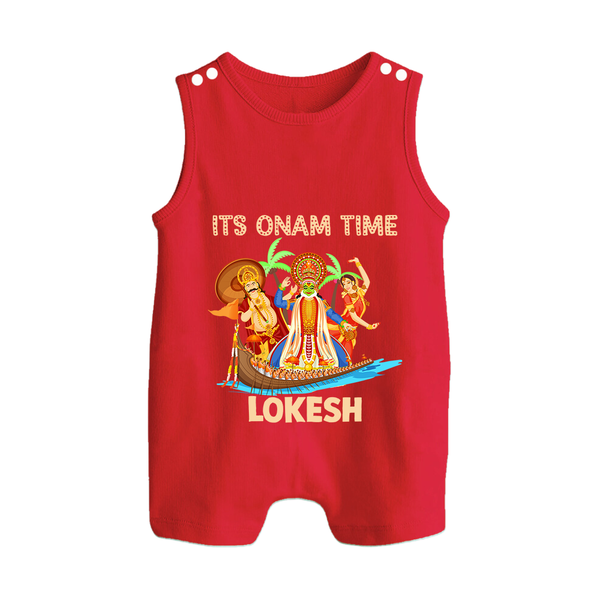 Vallam Kali Festival Button Romper - RED - New Born (Chest 18")