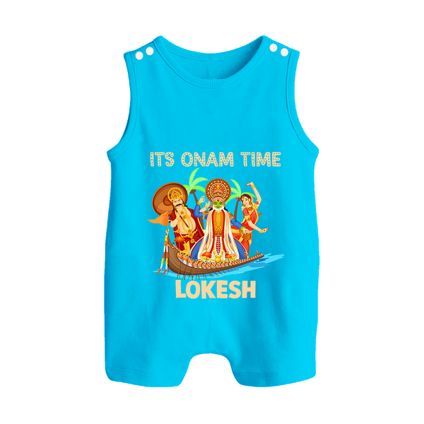 Vallam Kali Festival Button Romper - SKY BLUE - New Born (Chest 18")