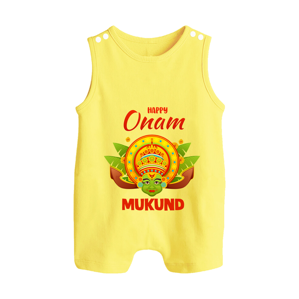 Kathakali Crown Button Romper - PASTEL YELLOW - New Born (Chest 18")