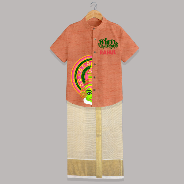Kathakali Half Face Shirt and Dhoti - ORANGE - 0 - 6 Months Old (Chest-23") (Dhoti length-14")
