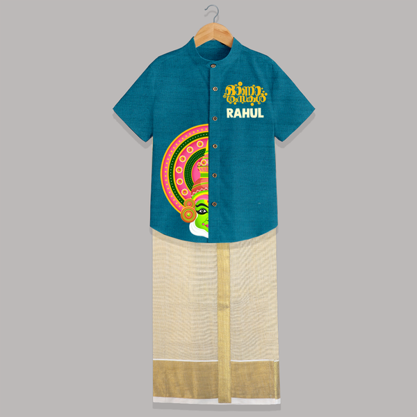 Kathakali Half Face Shirt and Dhoti - PEACOCK BLUE - 0 - 6 Months Old (Chest-23") (Dhoti length-14")