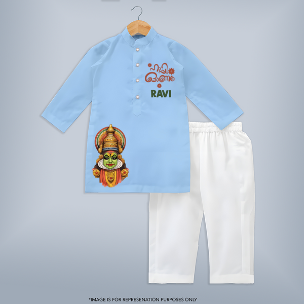 Classic Kathakali Portrait Kurta - BABY BLUE - 3 - 6 Months Old (Chest 24", Kurta Length 14'', Waist 19", Pant Length 14")