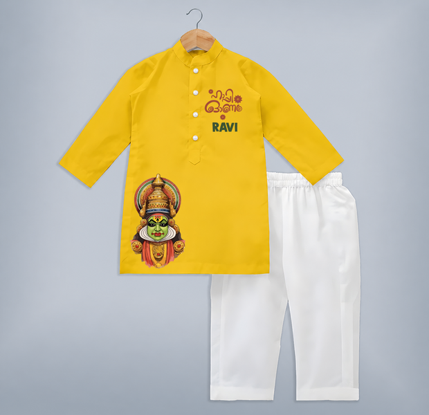 Classic Kathakali Portrait Kurta - CHROME YELLOW - 3 - 6 Months Old (Chest 24", Kurta Length 14'', Waist 19", Pant Length 14")