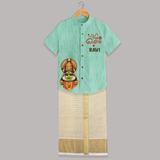 Classic Kathakali Portrait Shirt and Dhoti - AQUA GREEN - 0 - 6 Months Old (Chest-23") (Dhoti length-14")