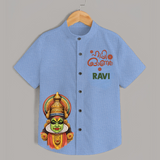 Classic Kathakali Portrait Shirt - SKY BLUE - 0 - 6 Months Old (Chest 23")