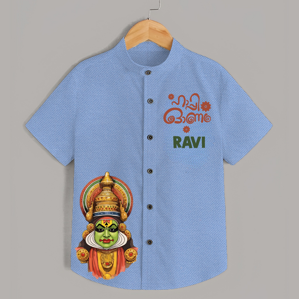 Classic Kathakali Portrait Shirt - SKY BLUE - 0 - 6 Months Old (Chest 23")