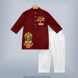 Classic Kathakali Portrait Kurta - MAROON - 3 - 6 Months Old (Chest 24", Kurta Length 14'', Waist 19", Pant Length 14")