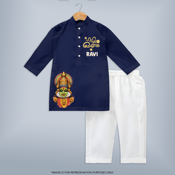 Classic Kathakali Portrait Kurta - NAVY BLUE - 3 - 6 Months Old (Chest 24", Kurta Length 14'', Waist 19", Pant Length 14")