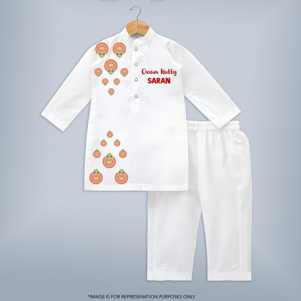 Kathakali Motif Trail Kurta - WHITE - 3 - 6 Months Old (Chest 24", Kurta Length 14'', Waist 19", Pant Length 14")