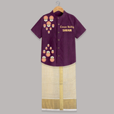 Kathakali Motif Trail Shirt and Dhoti - GRAPE - 0 - 6 Months Old (Chest-23") (Dhoti length-14")