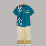 Kathakali Motif Trail Shirt and Dhoti - PEACOCK BLUE - 0 - 6 Months Old (Chest-23") (Dhoti length-14")