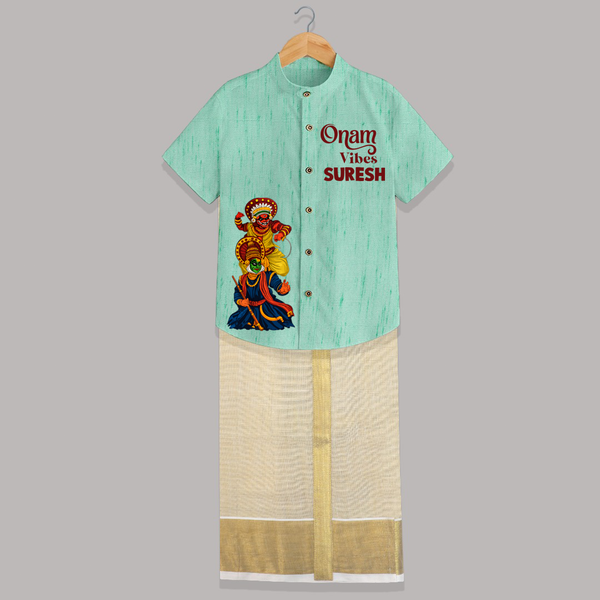 Kathakali & Theyyam Heritage Shirt and Dhoti - AQUA GREEN - 0 - 6 Months Old (Chest-23") (Dhoti length-14")