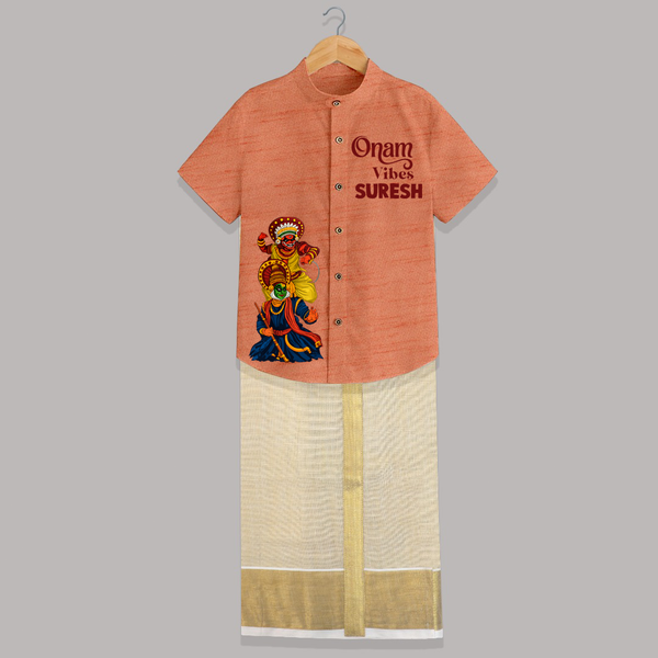 Kathakali & Theyyam Heritage Shirt and Dhoti - ORANGE - 0 - 6 Months Old (Chest-23") (Dhoti length-14")