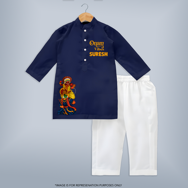 Kathakali & Theyyam Heritage Kurta - NAVY BLUE - 3 - 6 Months Old (Chest 24", Kurta Length 14'', Waist 19", Pant Length 14")