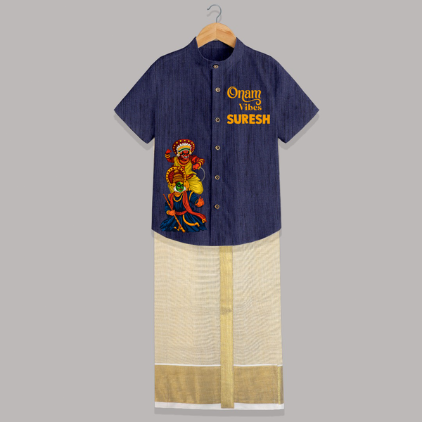 Kathakali & Theyyam Heritage Shirt and Dhoti - DARK BLUE - 0 - 6 Months Old (Chest-23") (Dhoti length-14")