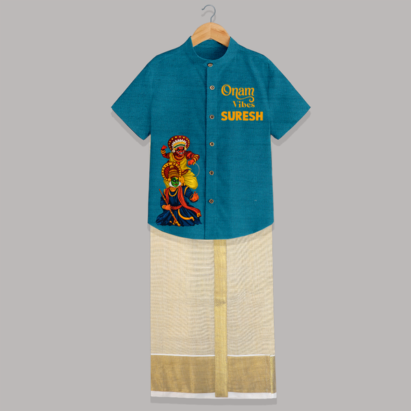 Kathakali & Theyyam Heritage Shirt and Dhoti - PEACOCK BLUE - 0 - 6 Months Old (Chest-23") (Dhoti length-14")