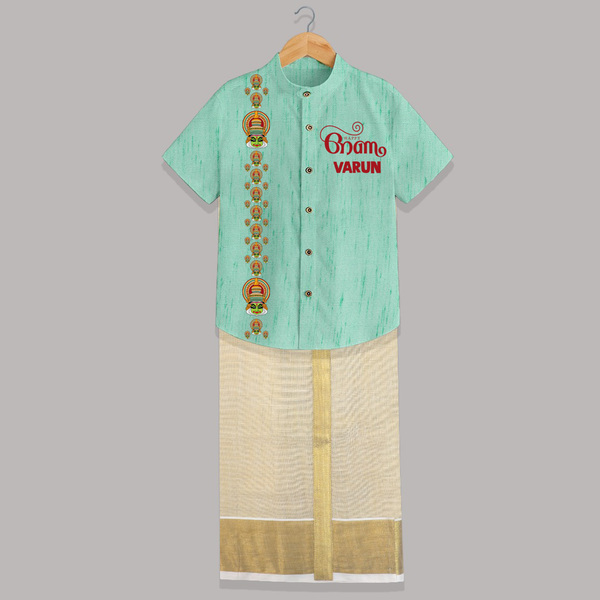 Kathakali Heritage Border Shirt and Dhoti - AQUA GREEN - 0 - 6 Months Old (Chest-23") (Dhoti length-14")