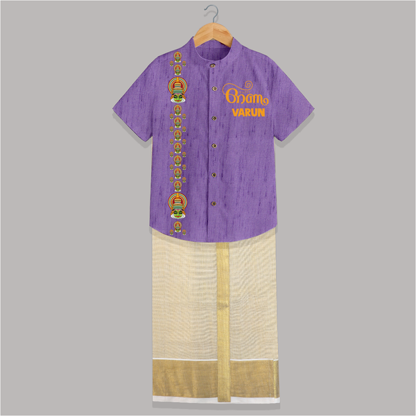 Kathakali Heritage Border Shirt and Dhoti - ROYAL PURPLE - 0 - 6 Months Old (Chest-23") (Dhoti length-14")