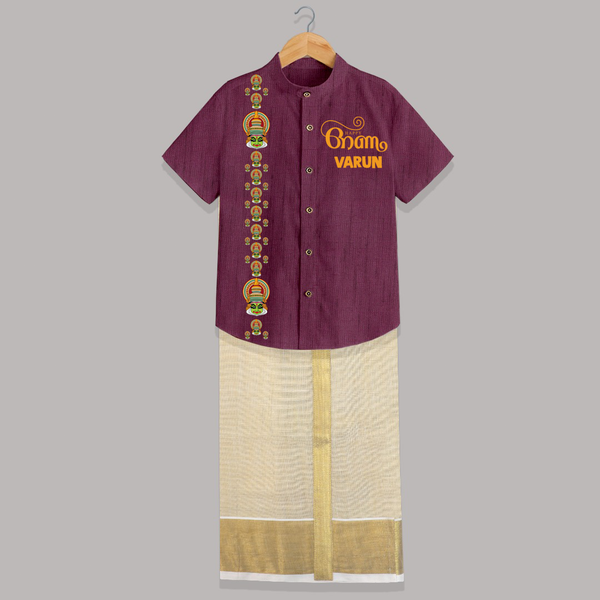 Kathakali Heritage Border Shirt and Dhoti - WINE - 0 - 6 Months Old (Chest-23") (Dhoti length-14")