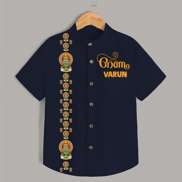 Kathakali Heritage Border Shirt - NAVY BLUE - 0 - 6 Months Old (Chest 23")