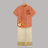 Little Maveli Shirt and Dhoti - ORANGE - 0 - 6 Months Old (Chest-23") (Dhoti length-14")