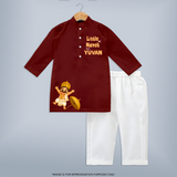 Little Maveli Kurta - MAROON - 3 - 6 Months Old (Chest 24", Kurta Length 14'', Waist 19", Pant Length 14")