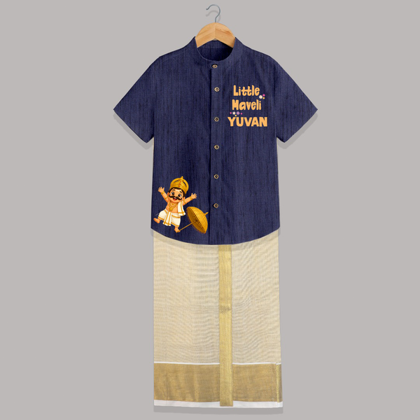 Little Maveli Shirt and Dhoti - DARK BLUE - 0 - 6 Months Old (Chest-23") (Dhoti length-14")