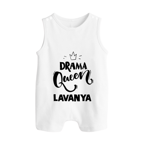Drama Queen Personalized Button Romper - WHITE - New Born (Chest 18")