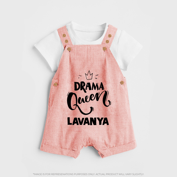 Drama Queen Personalized Dungaree - PEACH - 0 - 5 Months Old (Chest 18")