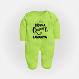 Drama Queen Personalized Full Body Suit - LIME GREEN - New Born (Chest 7.5")