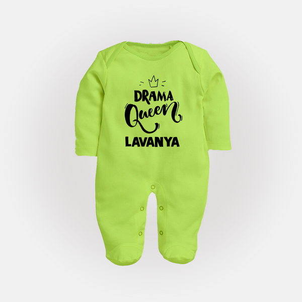 Drama Queen Personalized Full Body Suit - LIME GREEN - New Born (Chest 7.5")