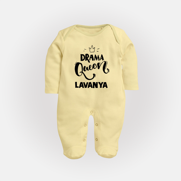 Drama Queen Personalized Full Body Suit - PASTEL YELLOW - New Born (Chest 7.5")