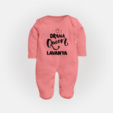 Drama Queen Personalized Full Body Suit - PEACH - New Born (Chest 7.5")