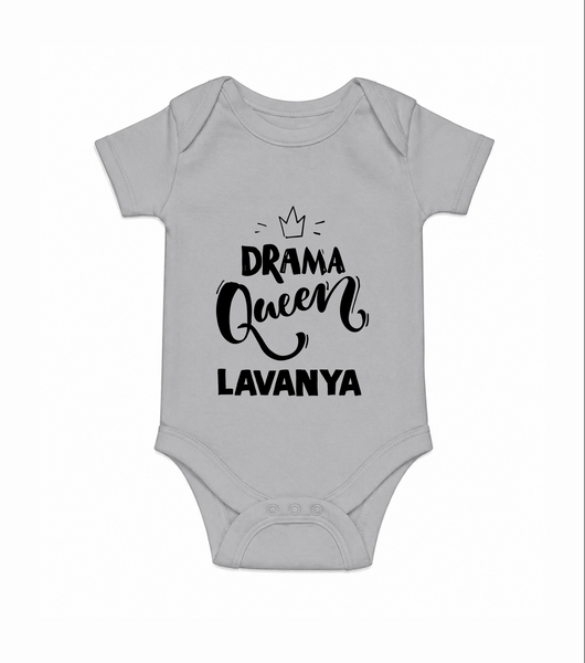 Drama Queen Personalized Romper - GREY - New Born (Chest 14")