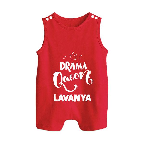 Drama Queen Personalized Button Romper - RED - New Born (Chest 18")
