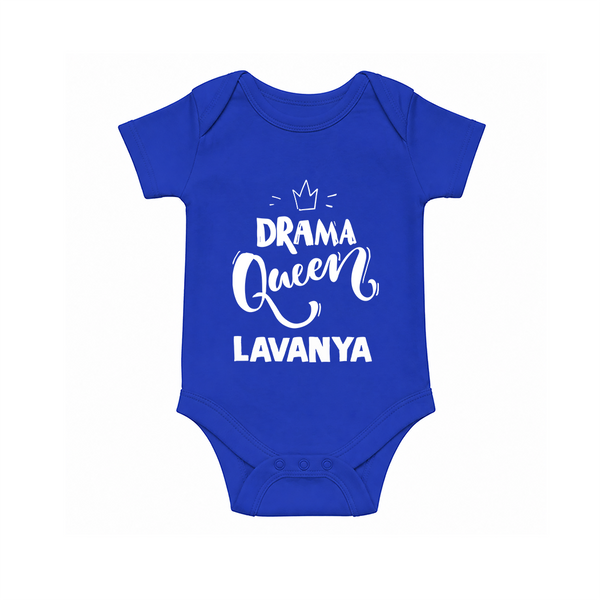 Drama Queen Personalized Romper - COBALT BLUE - New Born (Chest 14")