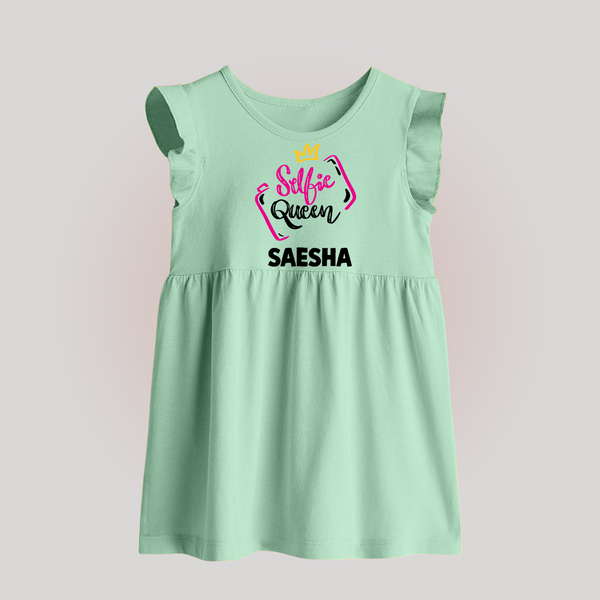 Selfie Queen Personalized Baby Frock - MINT GREEN - 0 - 3 Months Old (Chest 17")