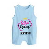 Selfie Queen Personalized Button Romper - BABY BLUE - New Born (Chest 18")