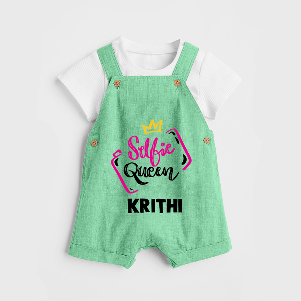 Selfie Queen Personalized Dungaree - GREEN - 0 - 5 Months Old (Chest 18")