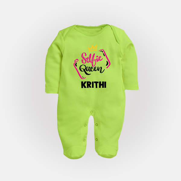Selfie Queen Personalized Full Body Suit - LIME GREEN - New Born (Chest 7.5")