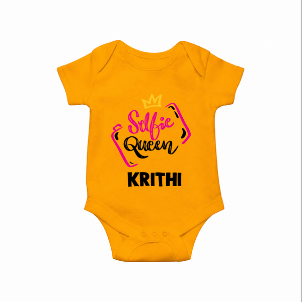 Selfie Queen Personalized Romper - CHROME YELLOW - New Born (Chest 14")