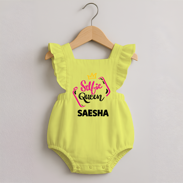 Selfie Queen Personalized Romper Frock - PASTEL YELLOW - 0 - 3 Months Old (Chest 19")