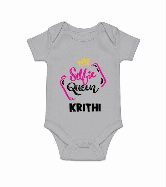Selfie Queen Personalized Romper - GREY - New Born (Chest 14")