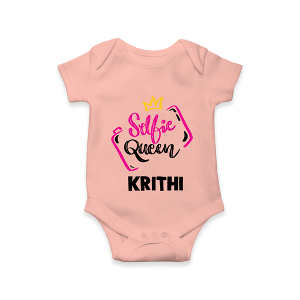 Selfie Queen Personalized Romper - PEACH - New Born (Chest 14")